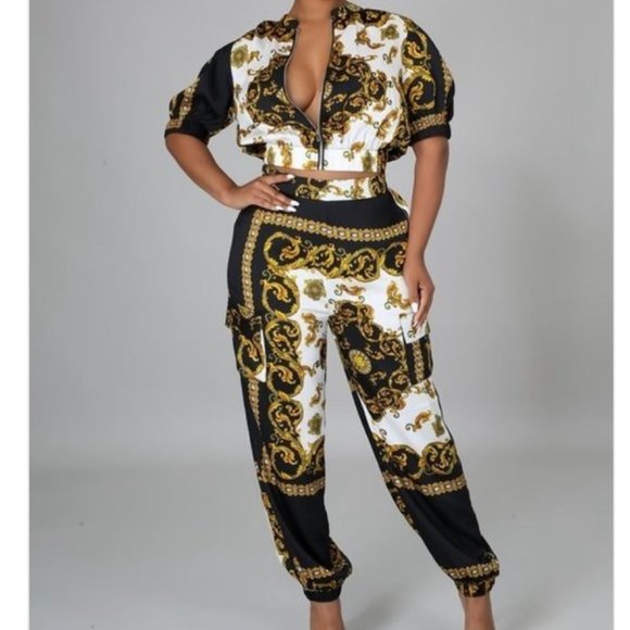 Pants - Multi-Print Crop Jacket & Pant Set